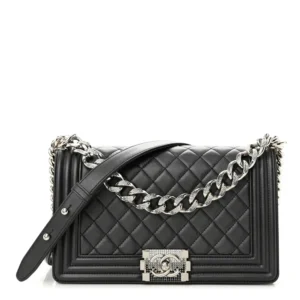 Chanel Quilted Lambskin Gradient Crystal Medium Boy Flap Black Silver Hardware Best Lushentic Bags