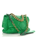 Chanel Quilted Lambskin Large Chanel 19 Flap Green Aged Gold Hardware Replica Quality