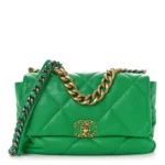 Chanel Quilted Lambskin Large Chanel 19 Flap Green Aged Gold Hardware Replica Quality