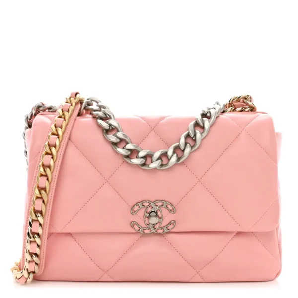 Chanel Quilted Lambskin Large Chanel 19 Flap Light Pink Mixed Metal Hardware Replica Bags