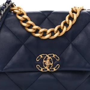 Chanel Quilted Lambskin Large Chanel 19 Flap Navy Blue detail2