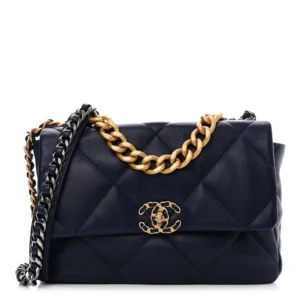 Chanel Quilted Lambskin Navy Blue Large Chanel 19 Flap Mixed Metal Hardware Replica Designer Bags