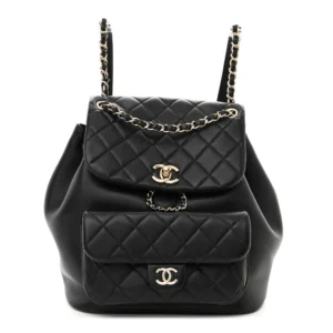 Chanel Quilted Lambskin Large Duma Drawstring Backpack Black Gold Hardware Lushentic Bags