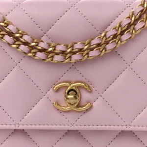 Chanel Quilted Lambskin Logo Wallet On Chain (WOC) Pink detail2