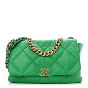 Chanel Quilted Lambskin Maxi Chanel 19 Flap Green Mixed Metal Hardware Replica Bags