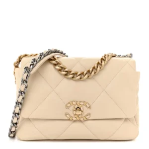 Chanel Quilted Lambskin Medium Chanel 19 Flap Beige Mixed Metal Hardware Quality Rep