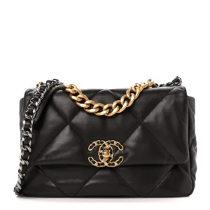 Chanel Quilted Lambskin Medium Chanel 19 Flap Dark Brown Aged Gold Hardware Lushentic Replica