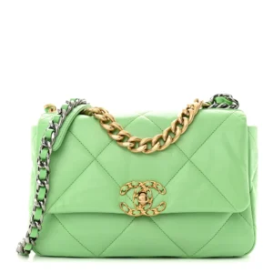 Chanel Medium Chanel 19 Flap Quilted Lambskin Green Mixed Metal Hardware Lushentic Bags