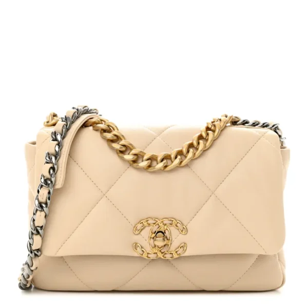 Chanel Quilted Lambskin Medium Chanel 19 Flap Light Beige Mixed Metal Hardware Lushentic Bags