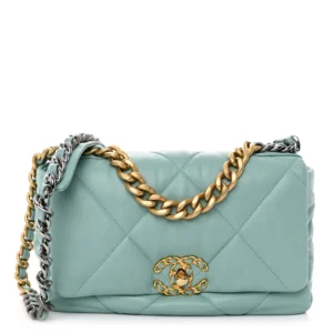 Chanel Medium Chanel 19 Flap Quilted Lambskin Light Blue Mixed Metal Hardware Lushentic Bags