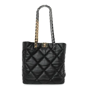 Chanel Quilted Lambskin Medium Chanel 19 Shopping Bag Black Aged Gold Hardware Lushentic Bags