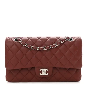 Chanel Quilted Lambskin Medium Double Flap Burgundy Silver Hardware Lushentic Grade Bags