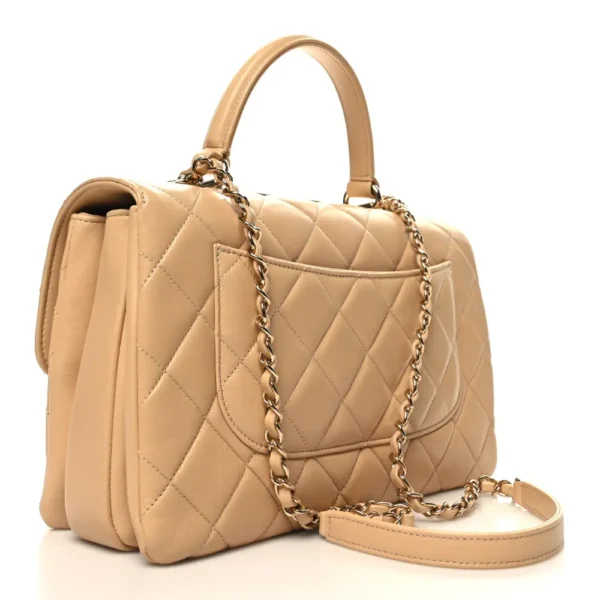 Chanel Quilted Lambskin Medium Trendy CC Flap Dual Handle Bag Beige Polished Gold Hardware Lushentic Replica