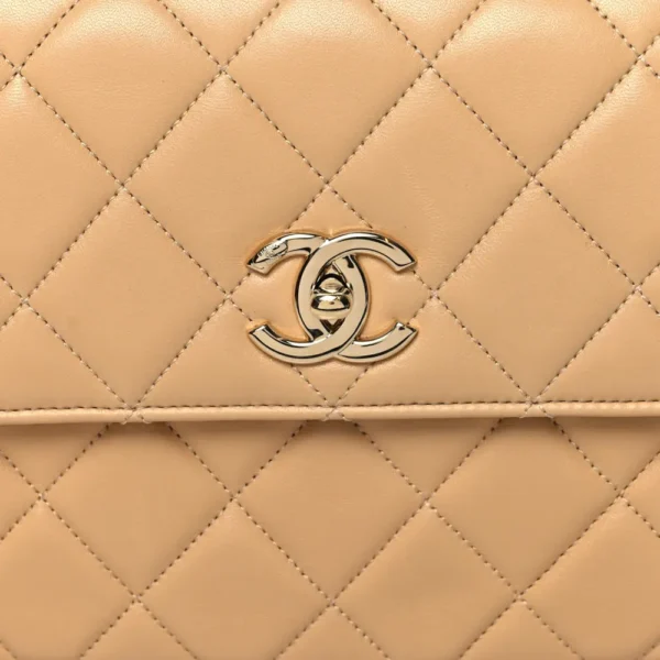 Chanel Quilted Lambskin Medium Trendy CC Flap Dual Handle Bag Beige Polished Gold Hardware Lushentic Replica