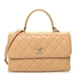 Chanel Quilted Lambskin Medium Trendy CC Flap Dual Handle Bag Beige Polished Gold Hardware Lushentic Replica