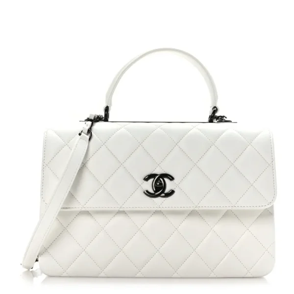 Chanel Quilted Lambskin Medium Trendy CC Flap Dual Handle Bag White So Black Hardware Quality Rep