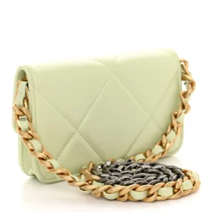 Chanel Quilted Lambskin Mini Chanel 19 Clutch With Chain Light Green back1