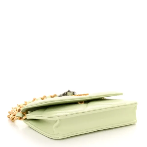 Chanel Quilted Lambskin Mini Chanel 19 Clutch With Chain Light Green Mixed Metal Hardware  Replica Bags