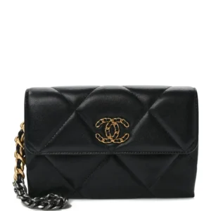 Chanel Quilted Lambskin Mini Chanel 19 Flap Clutch Black Mixed Metal Hardware Replica Quality