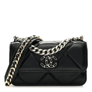 Chanel Quilted Lambskin Mini Chanel 19 Flap Phone Holder With Chain Black Mixed Metal Hardware Lushentic Bags