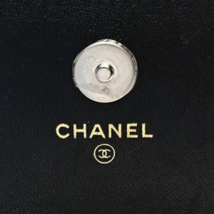 Chanel Quilted Lambskin Mini Chanel 19 Flap Phone Holder With Chain Black logo