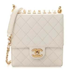 Chanel Quilted Lambskin Mini Chic Pearls Flap White Aged Gold Hardware Best Lushentic Bags