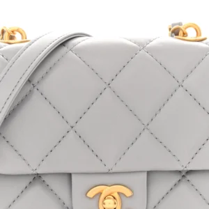 Chanel Quilted Lambskin Mini Flap Light Grey detail2