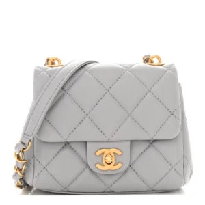 Chanel Quilted Lambskin Mini Flap Light Grey Gold Hardware Lushentic Replica