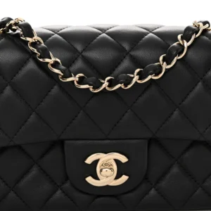 Chanel Quilted Lambskin Mini Rectangular Flap Black Light detail2