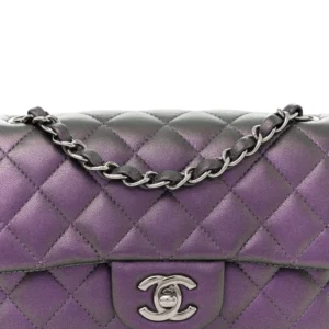 Chanel Quilted Lambskin Mini Rectangular Flap Dark Purple detail1