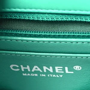 Chanel Quilted Lambskin Mini Rectangular Flap Green logo