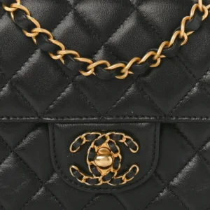 Chanel Quilted Lambskin Mini Strass On Top Flap Black detail1