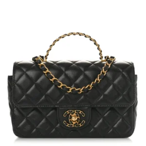 Chanel Quilted Lambskin Mini Strass On Top Flap Black Gold Hardware Lushentic Grade Bags