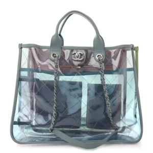 Chanel Quilted Lambskin & PVC Medium Coco Splash Shopping Bag Blue/Green/Pink Silver Hardware Quality Replica