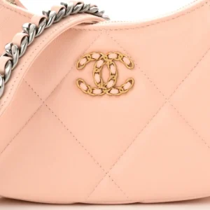 Chanel Quilted Lambskin Small Chanel 19 Hobo Clutch With Chain Light Pink detail1