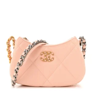 Chanel Quilted Lambskin Small Chanel 19 Hobo Clutch With Chain Light Pink Aged Gold Hardware Quality Rep