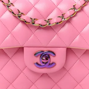 Chanel Quilted Lambskin Small Double Flap Pink And Yellow detail1