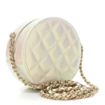 Chanel Quilted Lambskin Small Round Clutch With Chain Ivory Polished Gold Hardware  Lushentic Grade Bags