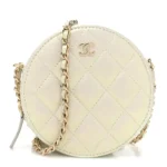 Chanel Quilted Lambskin Small Round Clutch With Chain Ivory Polished Gold Hardware  Lushentic Grade Bags