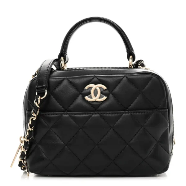 Chanel Quilted Lambskin Small Trendy CC Bowling Bag Black Light Gold Hardware Lushentic Grade Bags