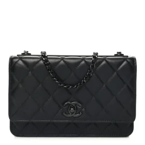 Chanel Quilted Lambskin Trendy CC Wallet On Chain (WOC) So Black Incognito Hardware