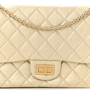 Chanel Quilted Metallic Aged Calfskin Medium 2.55 Reissue 226 Flap Pale Gold detail2