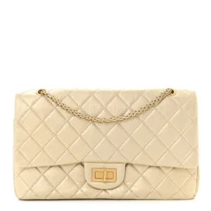 Chanel Quilted Metallic Aged Calfskin Medium 2.55 Reissue 226 Flap Pale Gold Aged Gold Hardware Lushentic Bags