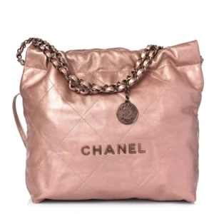 Chanel Quilted Metallic Calfskin Medium Chanel 22 Pink Rose Gold Hardware Replica Designer Bags