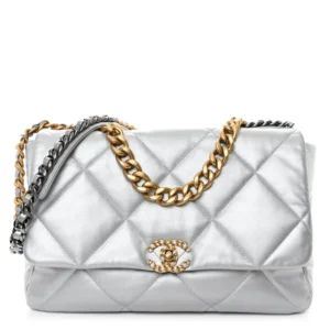 Chanel Quilted Metallic Goatskin Maxi Chanel 19 Flap Silver Mixed Metal Hardware Lushentic Bags