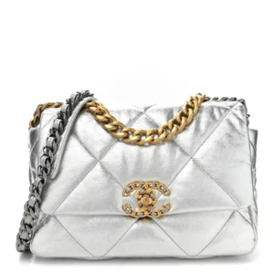 Chanel Quilted Metallic Lambskin Medium Chanel 19 Flap Silver Mixed Metal Hardware Lushentic Replica