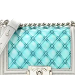 Chanel Quilted Metallic Lambskin & PVC Small Boy Flap Blue Silver Hardware Best Lushentic Bags