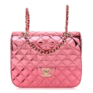 Chanel Quilted Metallic Mirror Calfskin Small Hollywood Boulevard Backpack Pink With Coin Purse Gold Hardware Best Lushentic Bags