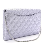 Chanel Quilted Metallic Perforated Lambskin Medium Clutch With Chain Flap Silver Silver Hardware Quality Replica