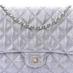 Chanel Quilted Metallic Perforated Lambskin Medium Clutch With Chain Flap Silver Silver Hardware Quality Replica